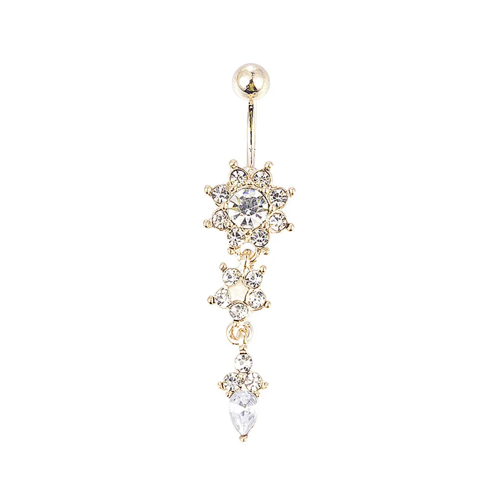 Crystal Belly Button Rings Navel Ring  Zircon Drop Dangle Body Belly Piercing Jewelry for Women Beach Belly Navel Rings