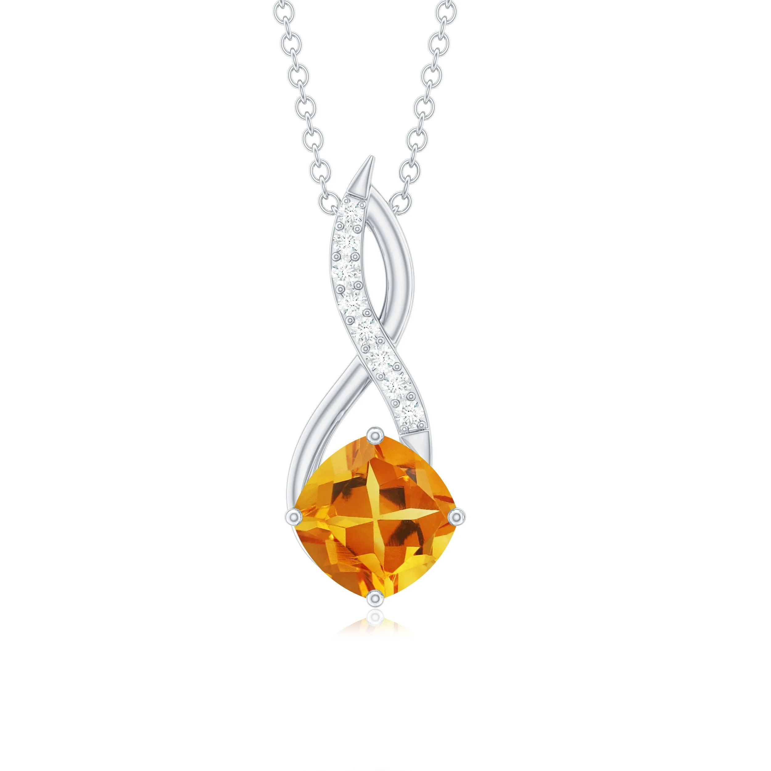 Cushion Cut Citrine Solitaire Infinity Pendant with Diamond