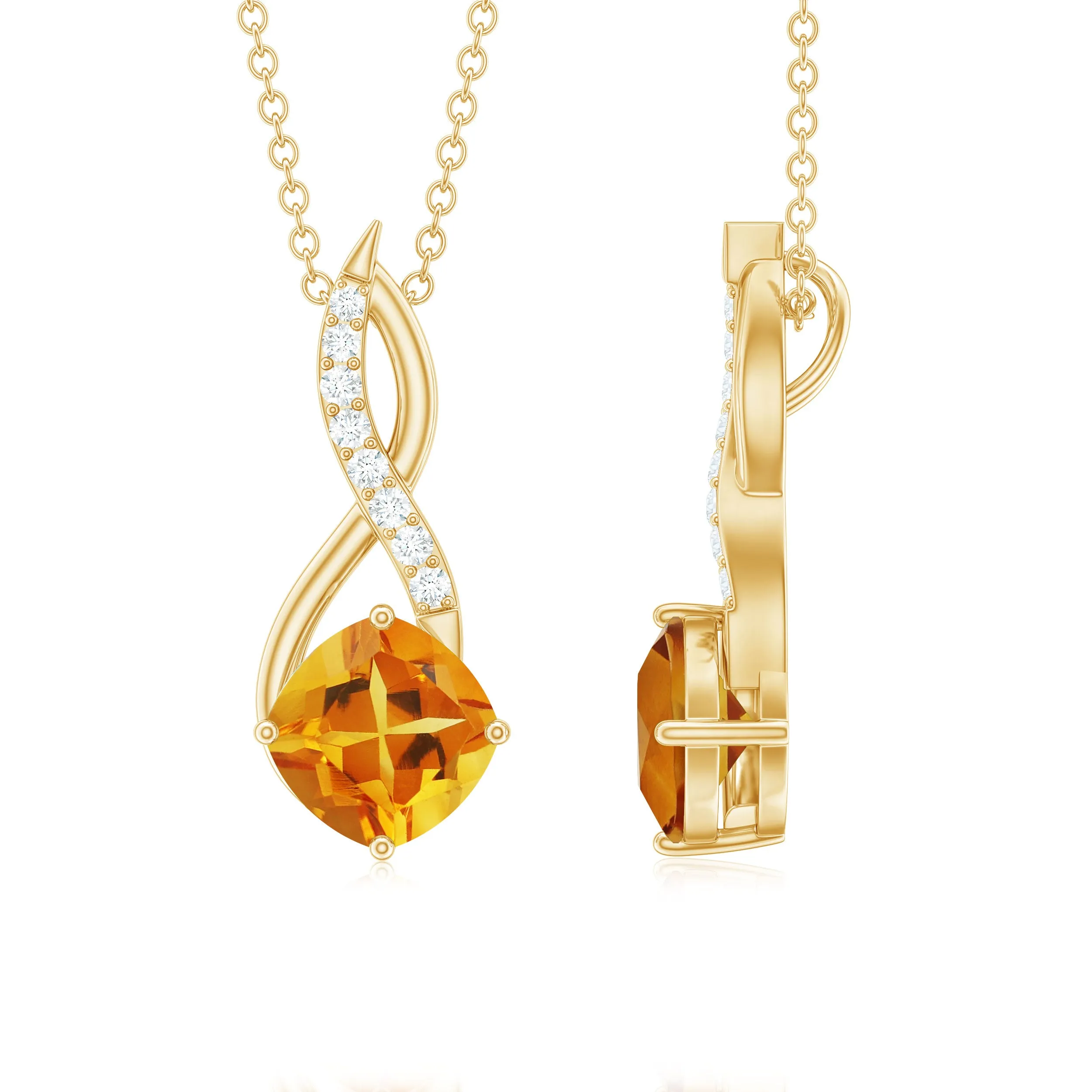 Cushion Cut Citrine Solitaire Infinity Pendant with Diamond