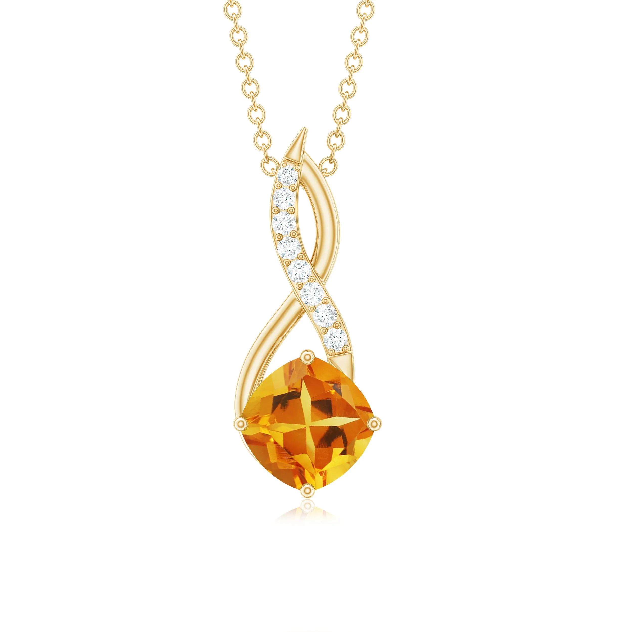 Cushion Cut Citrine Solitaire Infinity Pendant with Diamond