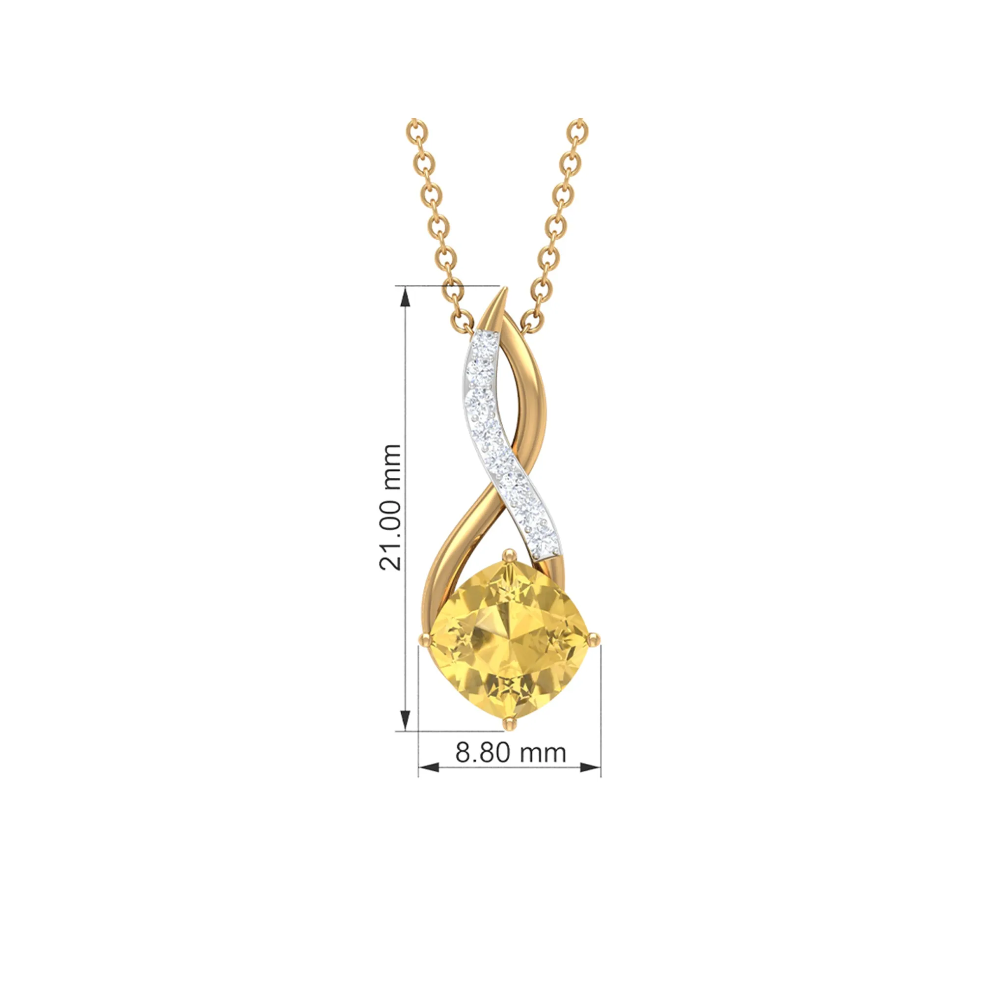 Cushion Cut Citrine Solitaire Infinity Pendant with Diamond