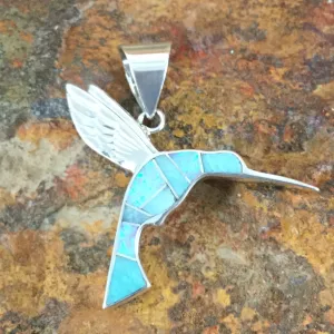 David Rosales Amazing Light Inlaid Sterling Silver Pendant Humingbird