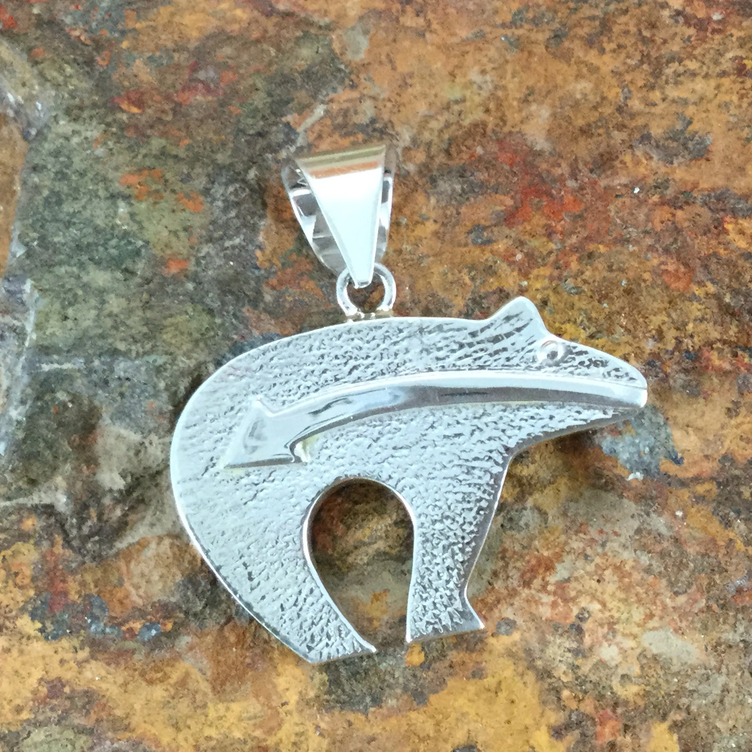 David Rosales Arizona Blue Inlaid Sterling Silver Pendant Bear