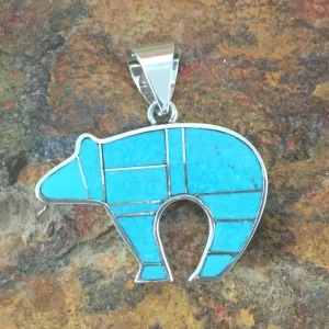 David Rosales Arizona Blue Inlaid Sterling Silver Pendant Bear