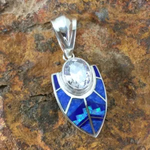 David Rosales Blue Sky Fancy Inlaid Sterling Silver Pendant w/ Cubic Zirconia