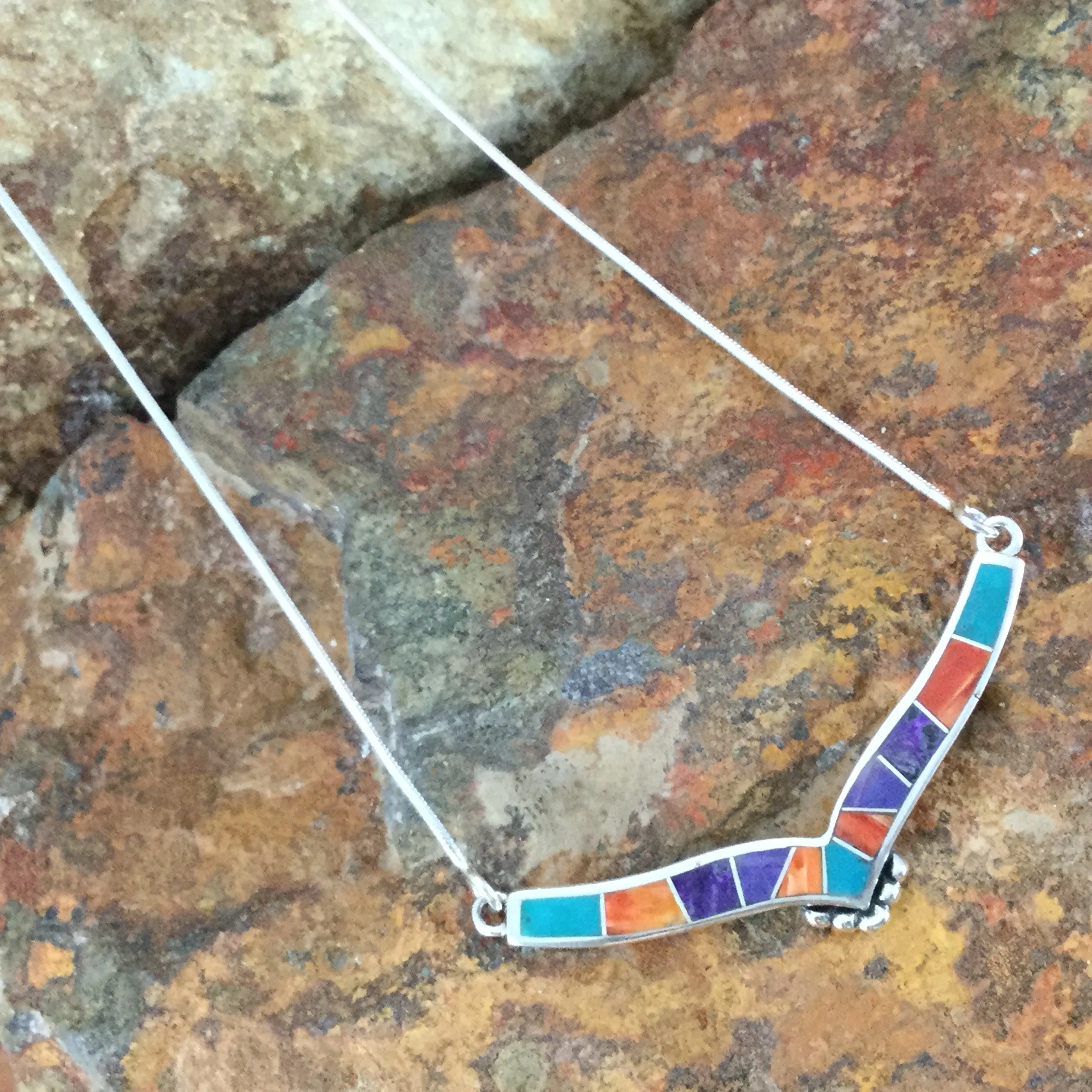 David Rosales Morenci Sunset Inlaid Sterling Silver Necklace