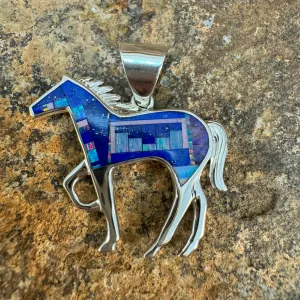 David Rosales Rain Cloud Inlaid Sterling Silver Pendant Horse