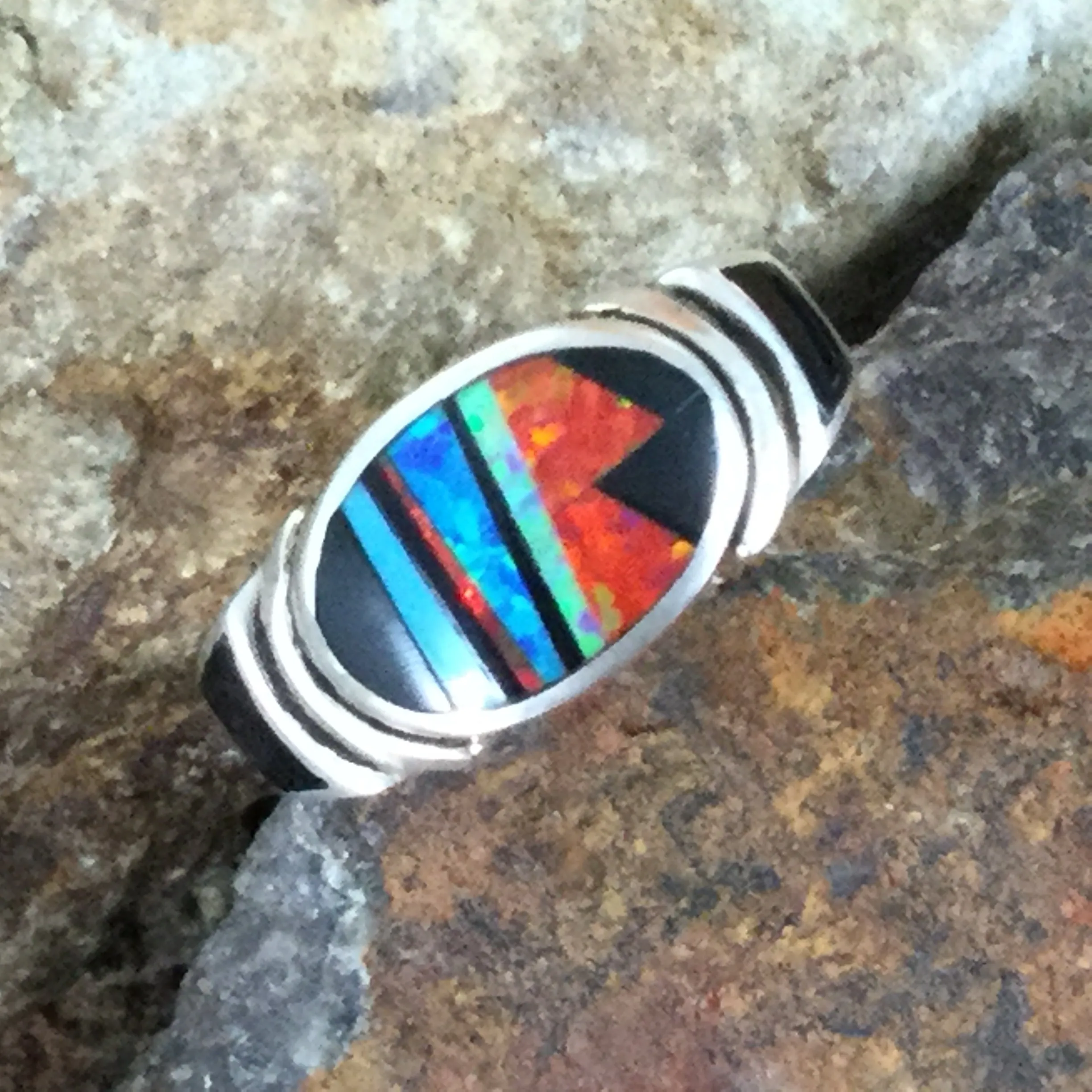 David Rosales Red Moon Fancy Inlaid Sterling Silver Ring