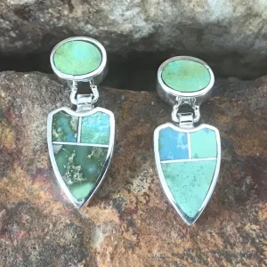 David Rosales Sonoran Gold Turquoise Inlaid Sterling Silver Earrings Leaf