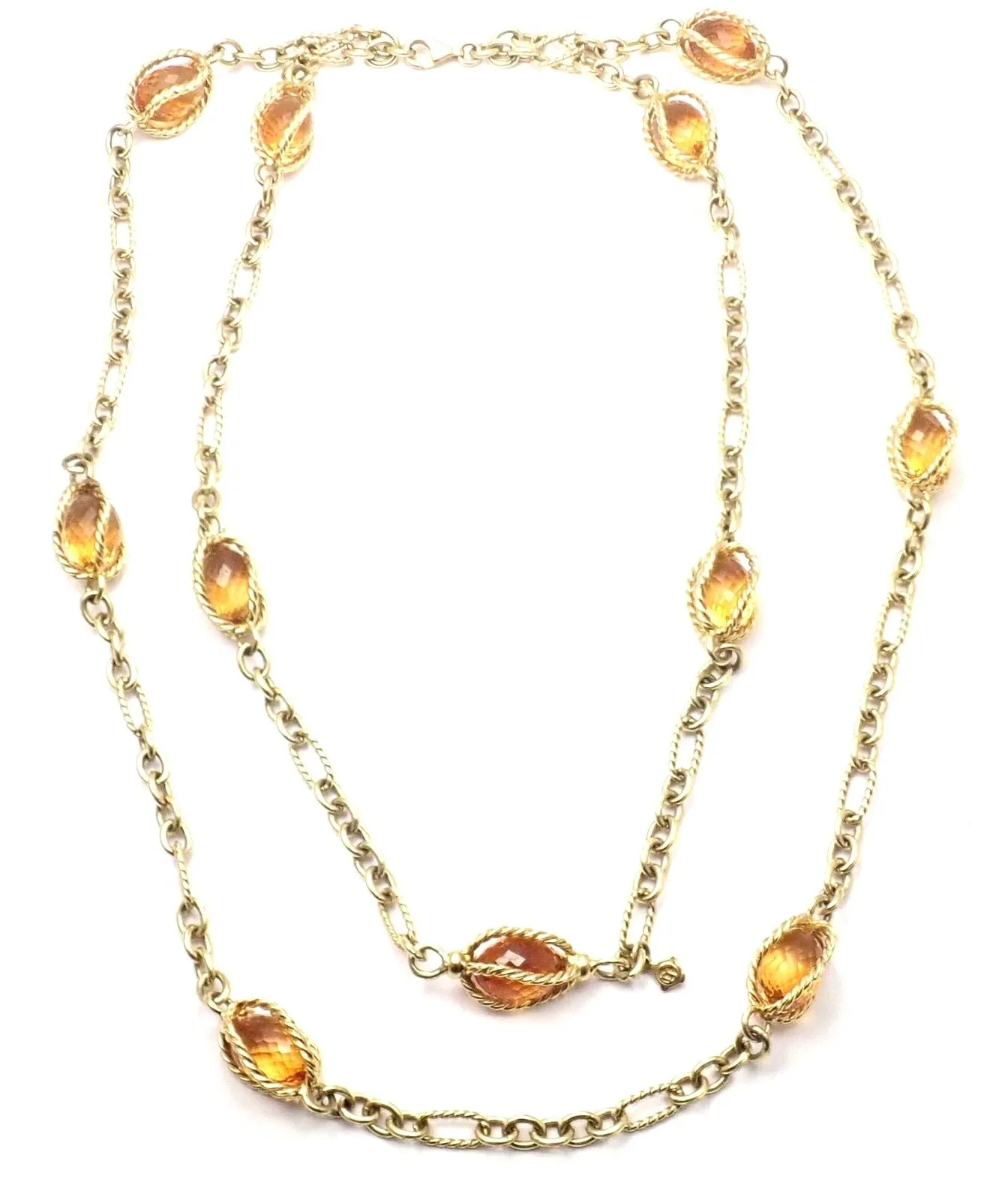David Yurman 18k Yellow Gold Citrine Figaro Link 40" Long Chain Necklace