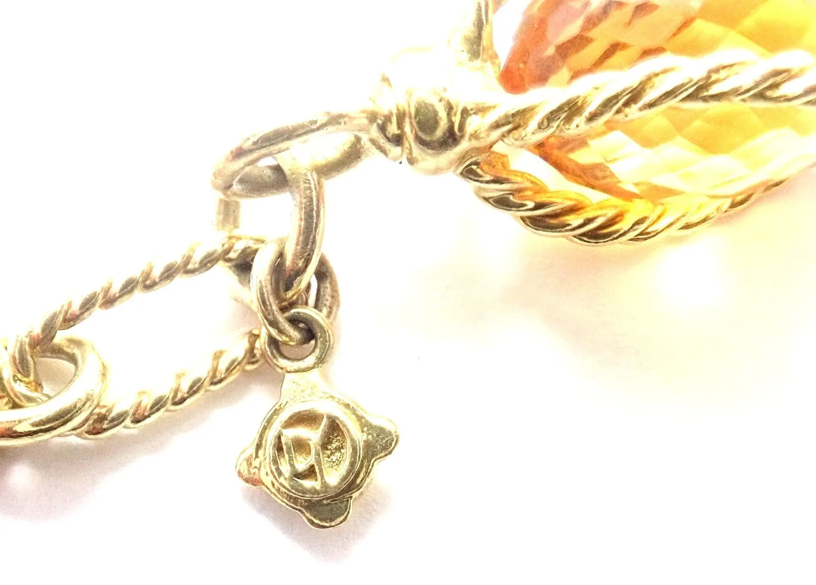 David Yurman 18k Yellow Gold Citrine Figaro Link 40" Long Chain Necklace
