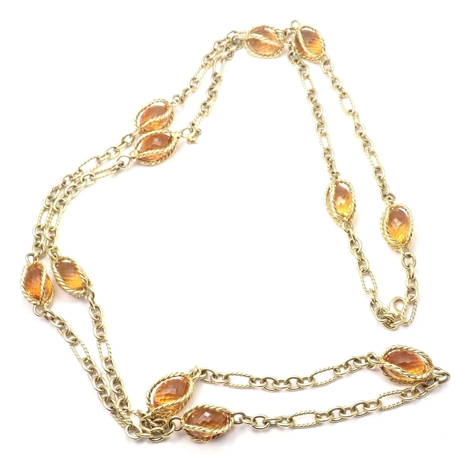 David Yurman 18k Yellow Gold Citrine Figaro Link 40" Long Chain Necklace