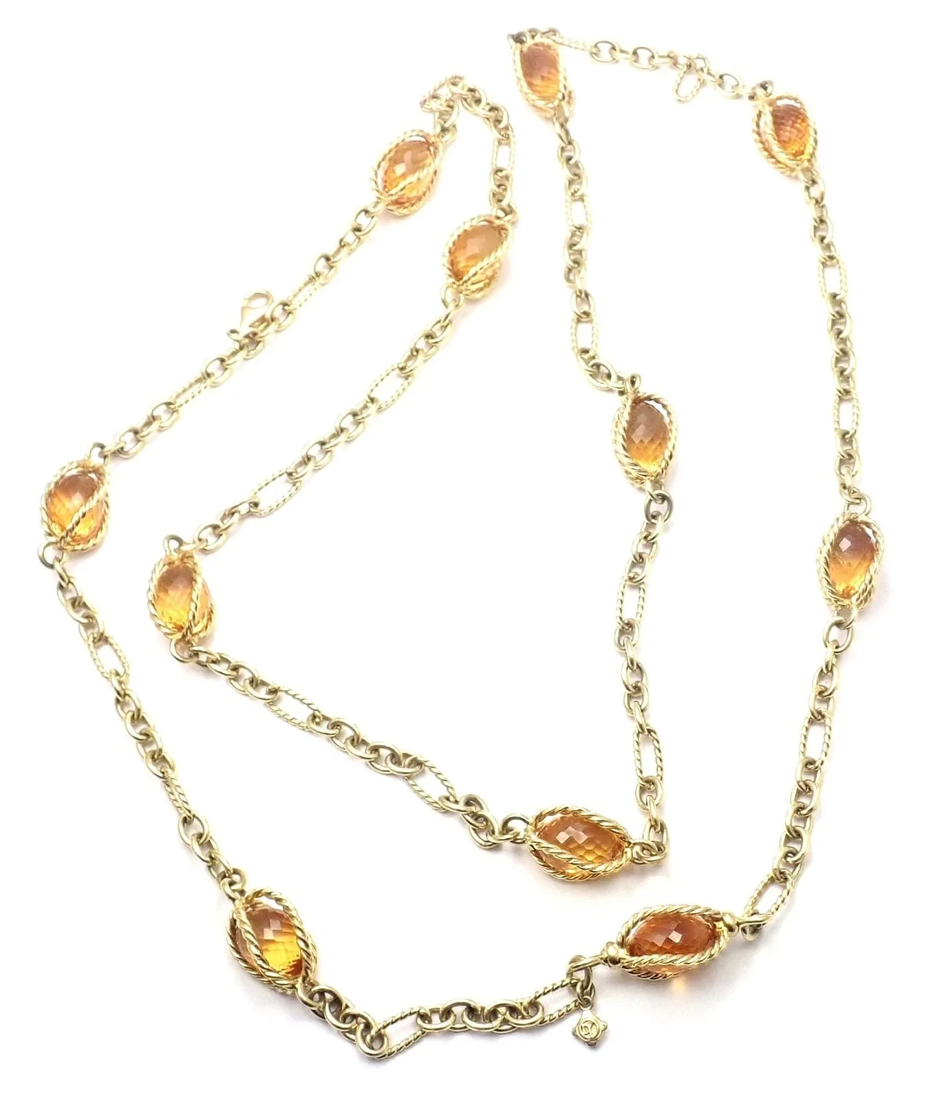 David Yurman 18k Yellow Gold Citrine Figaro Link 40" Long Chain Necklace