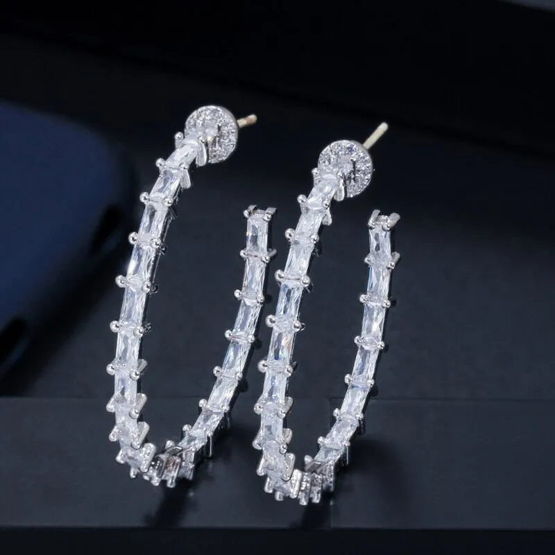 Dazzling Zircon Studded Round Hoop Earrings