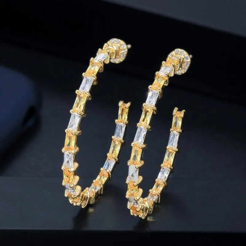 Dazzling Zircon Studded Round Hoop Earrings