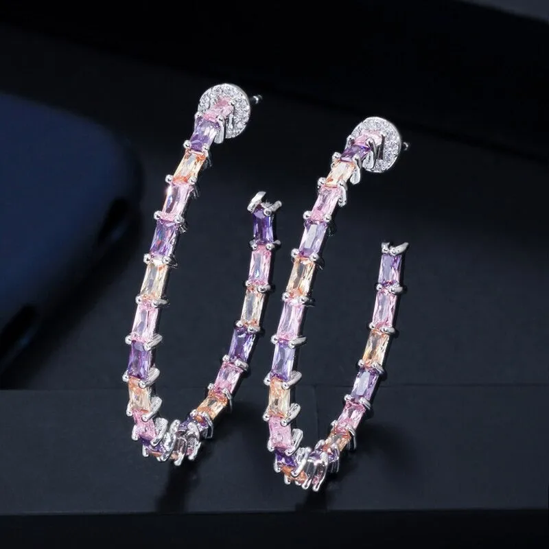Dazzling Zircon Studded Round Hoop Earrings