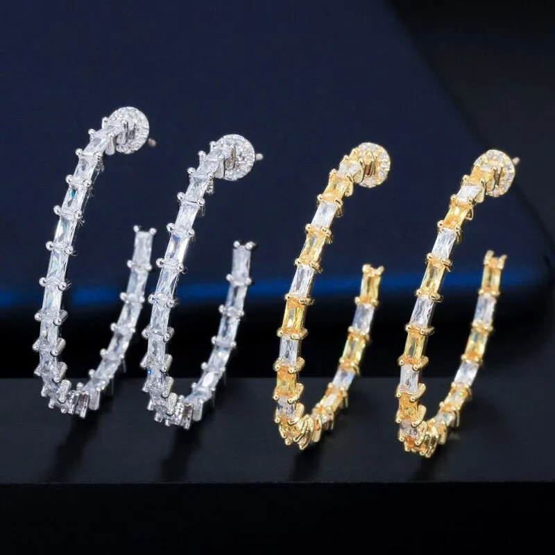 Dazzling Zircon Studded Round Hoop Earrings