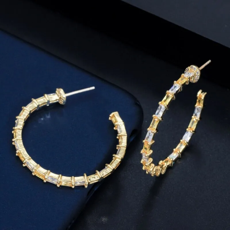 Dazzling Zircon Studded Round Hoop Earrings