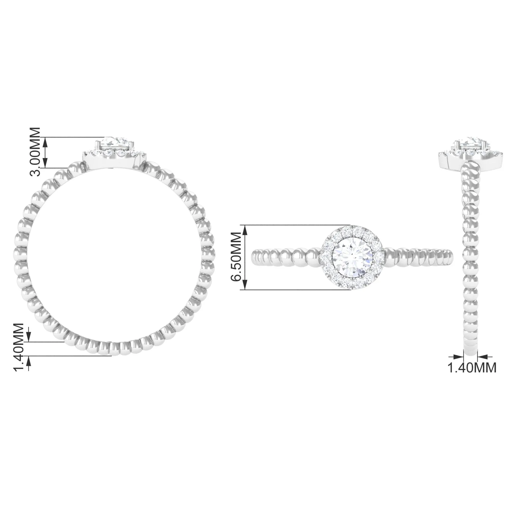 Diamond Engagement Ring in Prong Setting with Bubble Shank