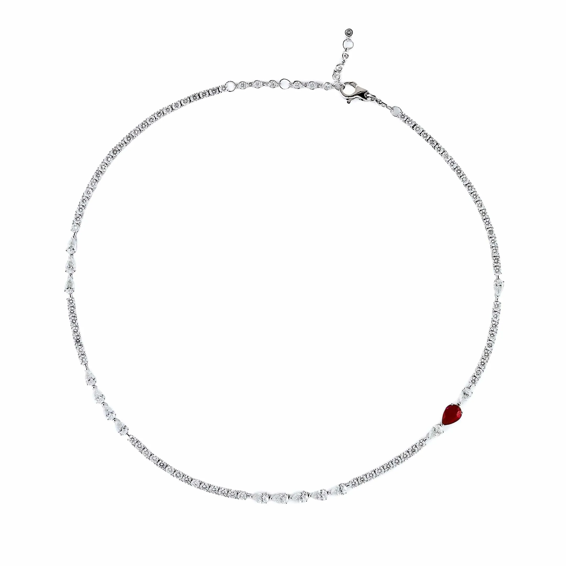 Diamond Tennis Necklace with Ruby Accent
