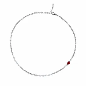 Diamond Tennis Necklace with Ruby Accent
