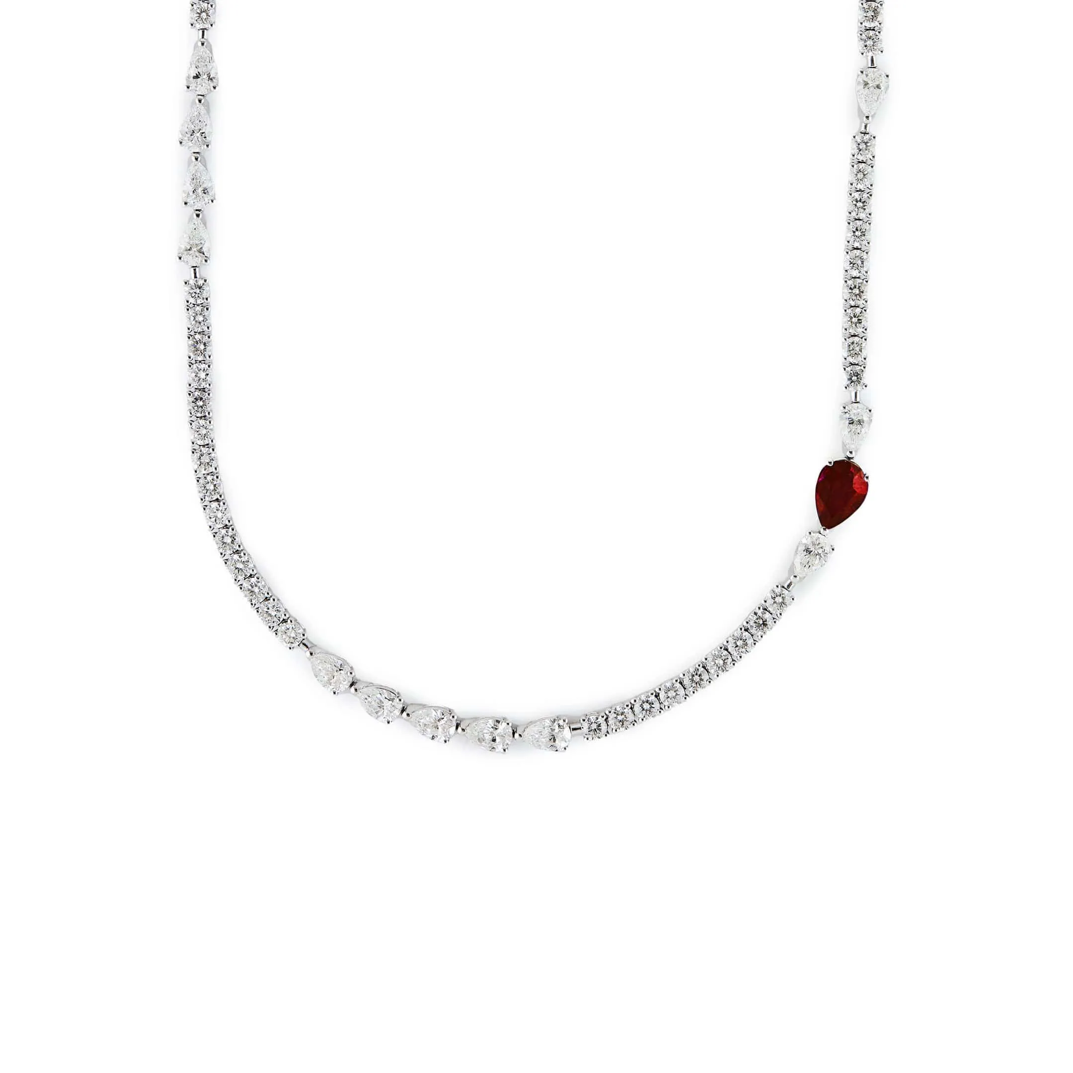 Diamond Tennis Necklace with Ruby Accent
