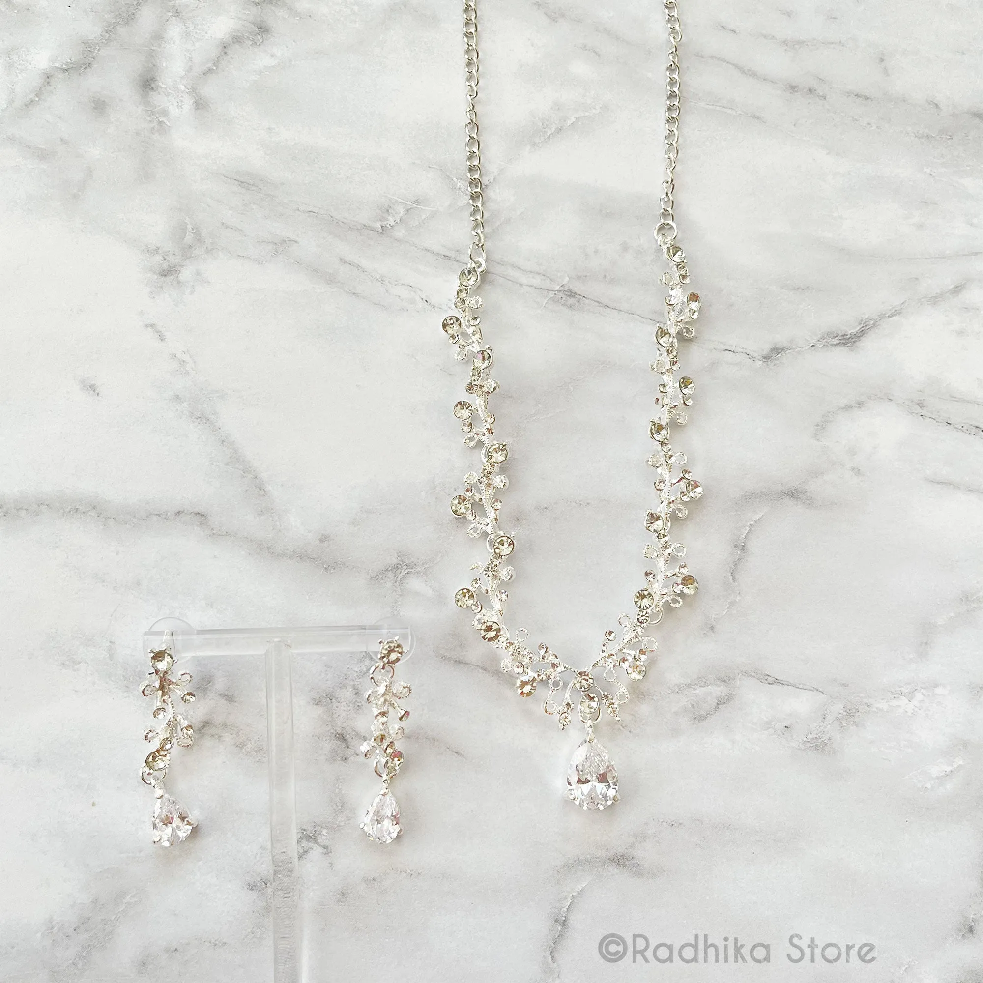 Diamond Vrindavan Dew Drops-Rhinestone Deity Necklace And Earring Set