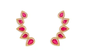 Earrings 18kt Gold Climbers Pear Rubies with Diamonds