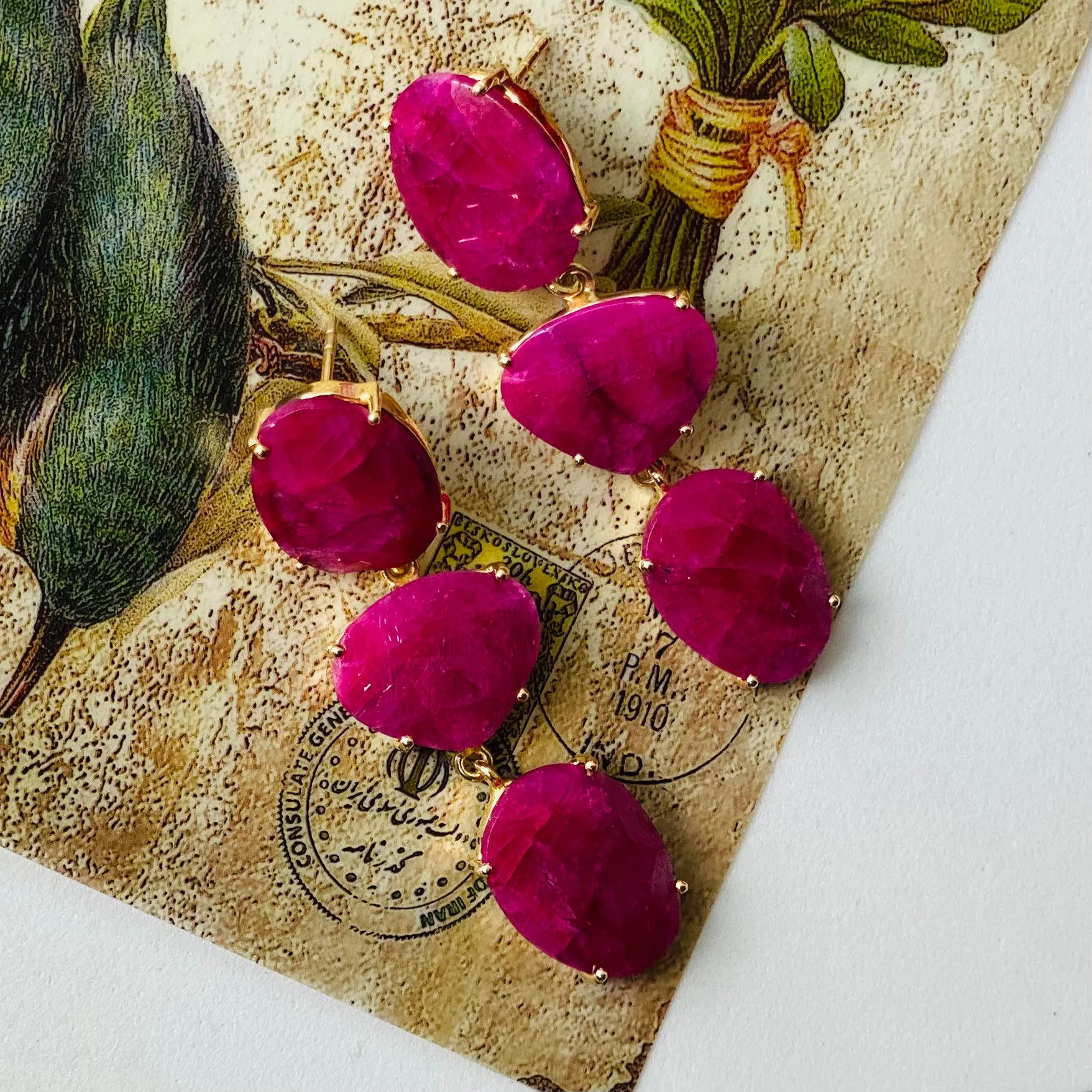 Earrings - Ruby Trio Drops