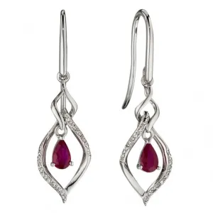 Elements Gold White Gold Open Marquise Ruby Diamond Earrings GE2190R