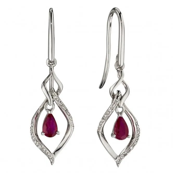 Elements Gold White Gold Open Marquise Ruby Diamond Earrings GE2190R