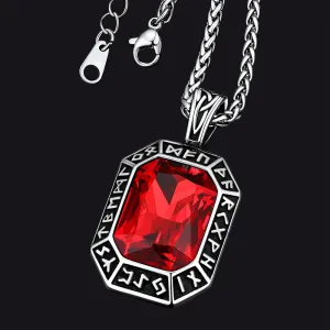 Engraved Gemstone Dog Tag Necklace with Viking Runes For Men
