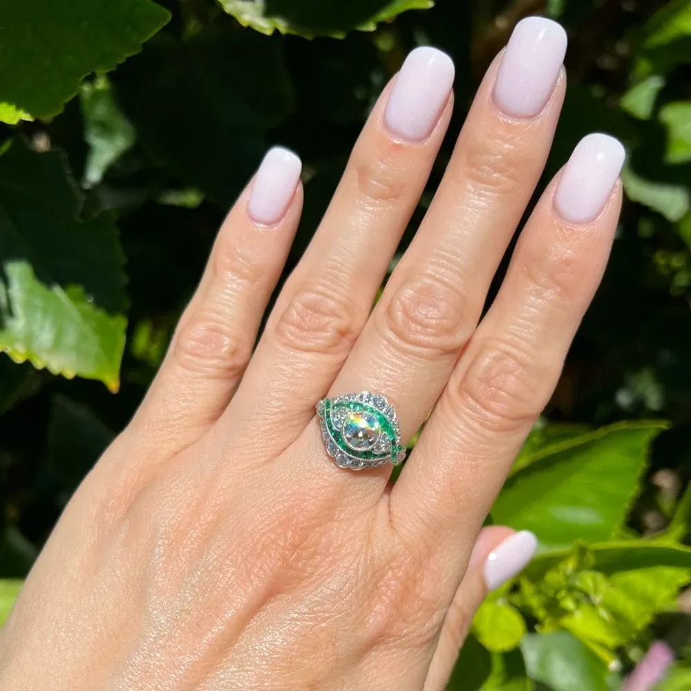 Estate Diamond and Emerald Platinum Ring at Regard Jewelry in Austin, Texas