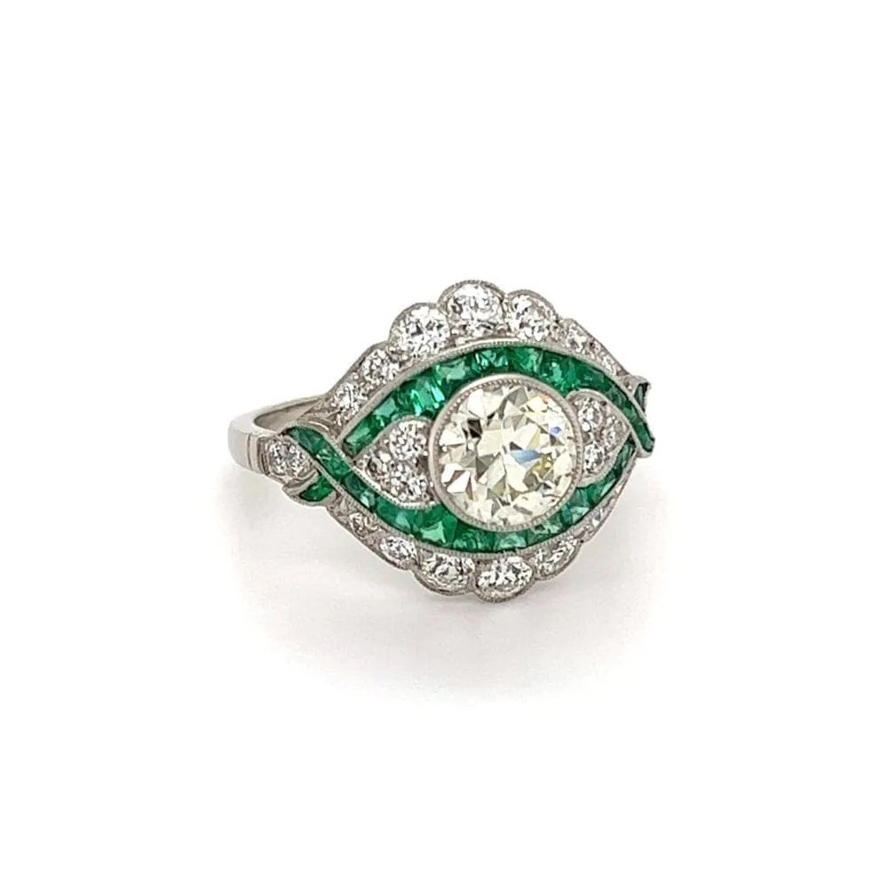 Estate Diamond and Emerald Platinum Ring at Regard Jewelry in Austin, Texas