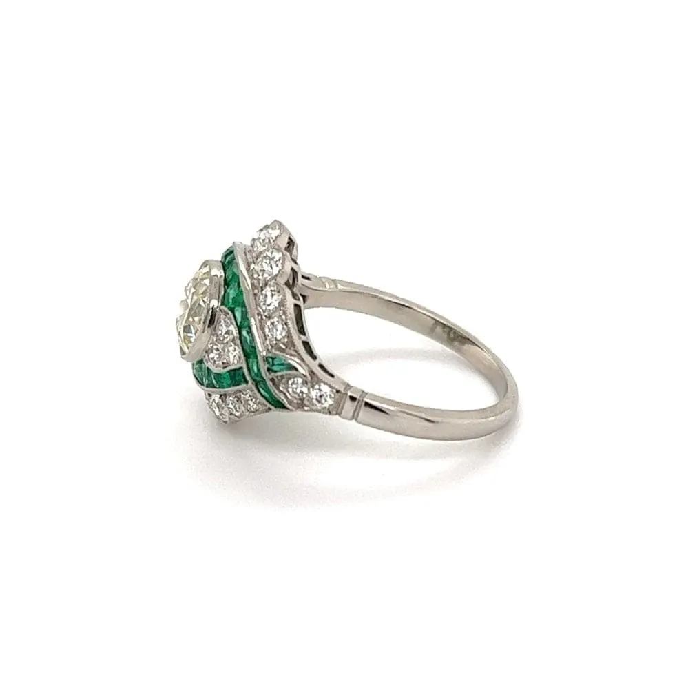 Estate Diamond and Emerald Platinum Ring at Regard Jewelry in Austin, Texas