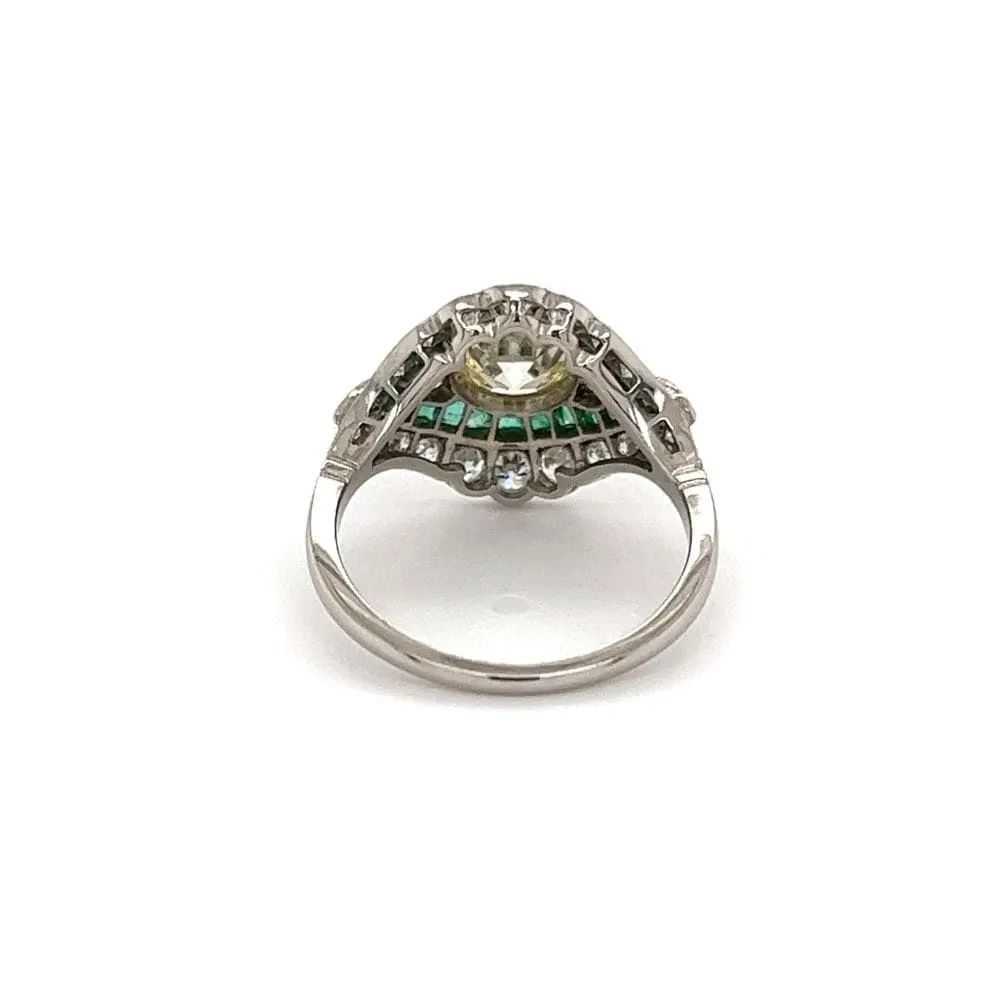Estate Diamond and Emerald Platinum Ring at Regard Jewelry in Austin, Texas