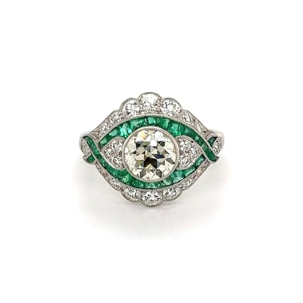 Estate Diamond and Emerald Platinum Ring at Regard Jewelry in Austin, Texas