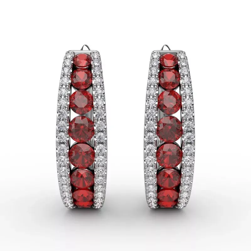 FANA Channel Set Ruby Fashion Hoops ER1348R