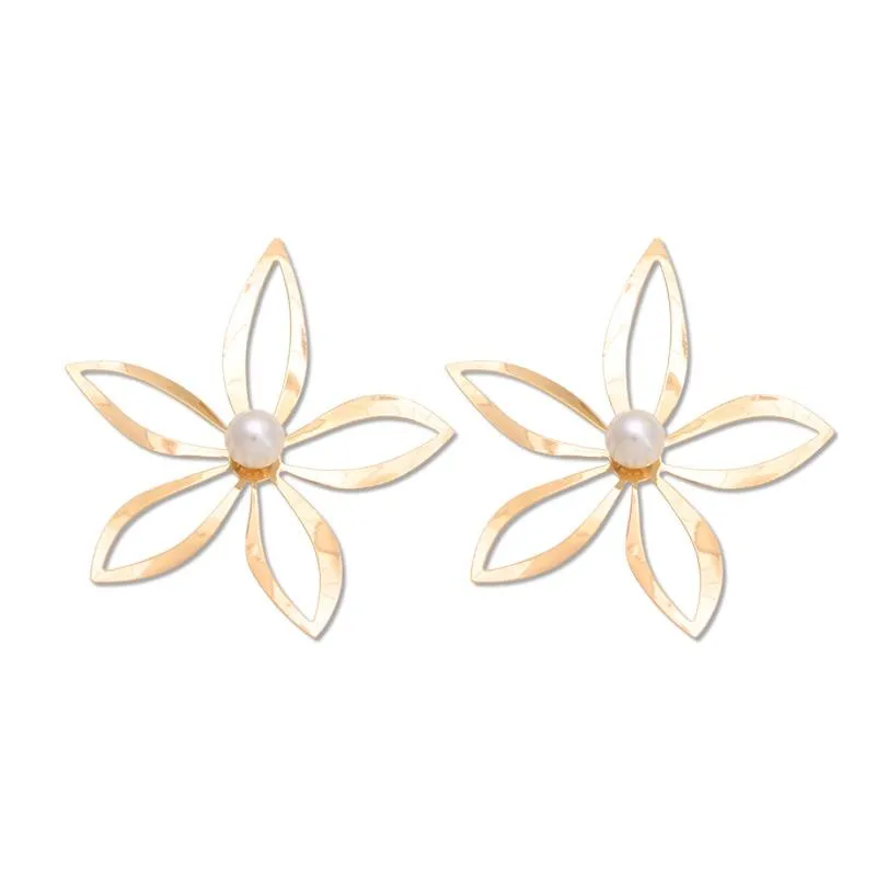 Fashion Alloy Large Flower Inlaid Pearl Earrings