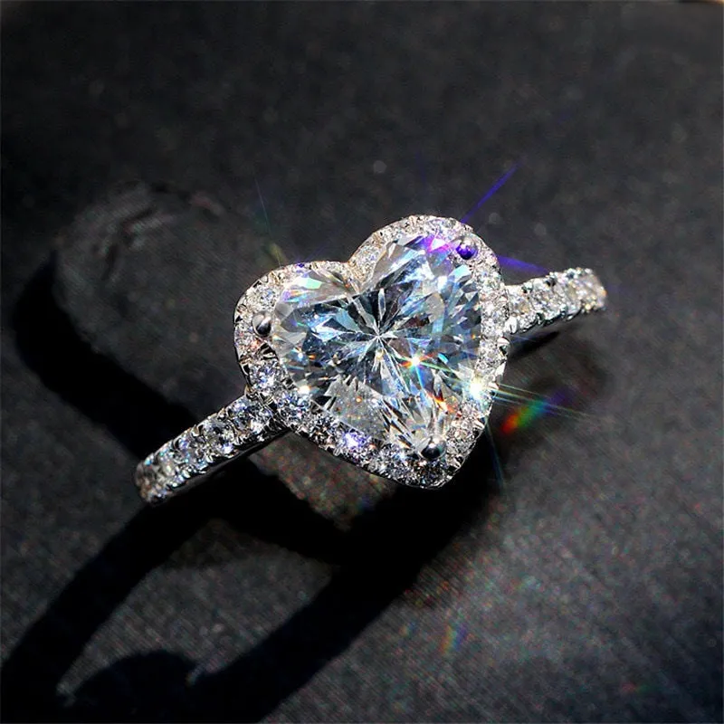 Fashion creative love zircon ring Valentine's Day gift couple heart-shaped ring