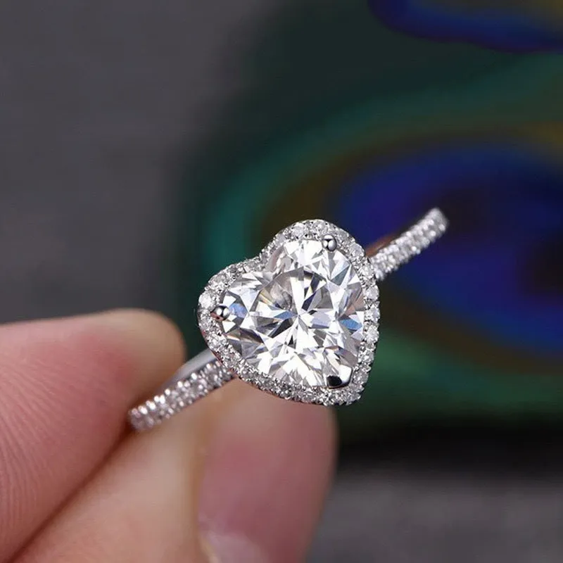 Fashion creative love zircon ring Valentine's Day gift couple heart-shaped ring