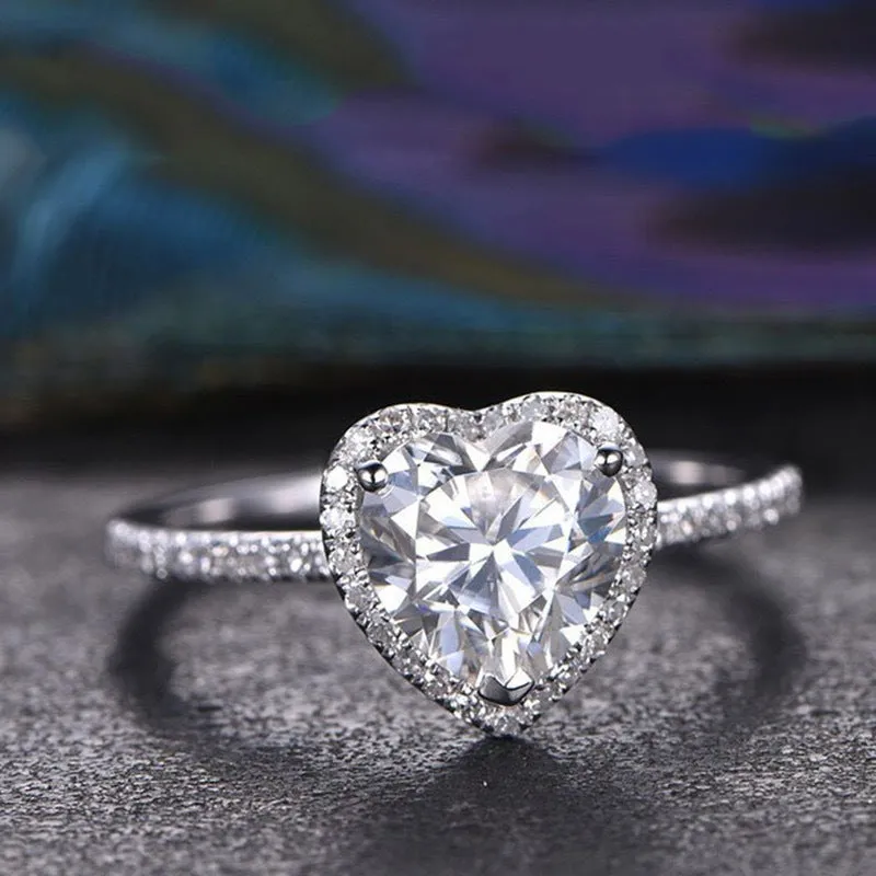 Fashion creative love zircon ring Valentine's Day gift couple heart-shaped ring