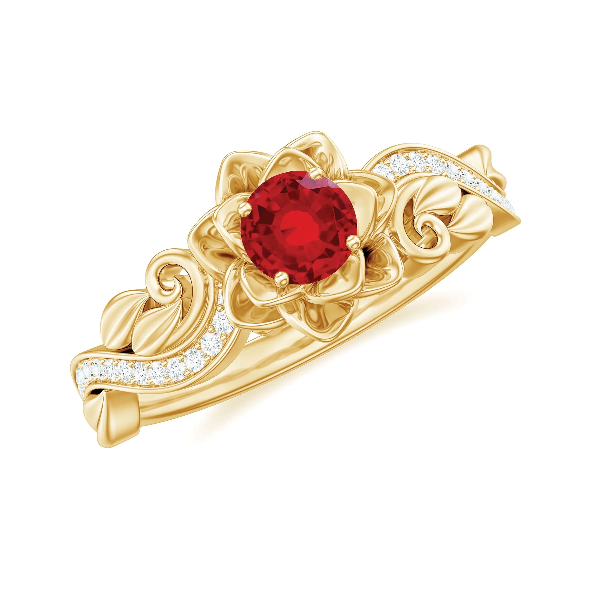 Flower Inspired Created Ruby and Diamond Engagement Ring
