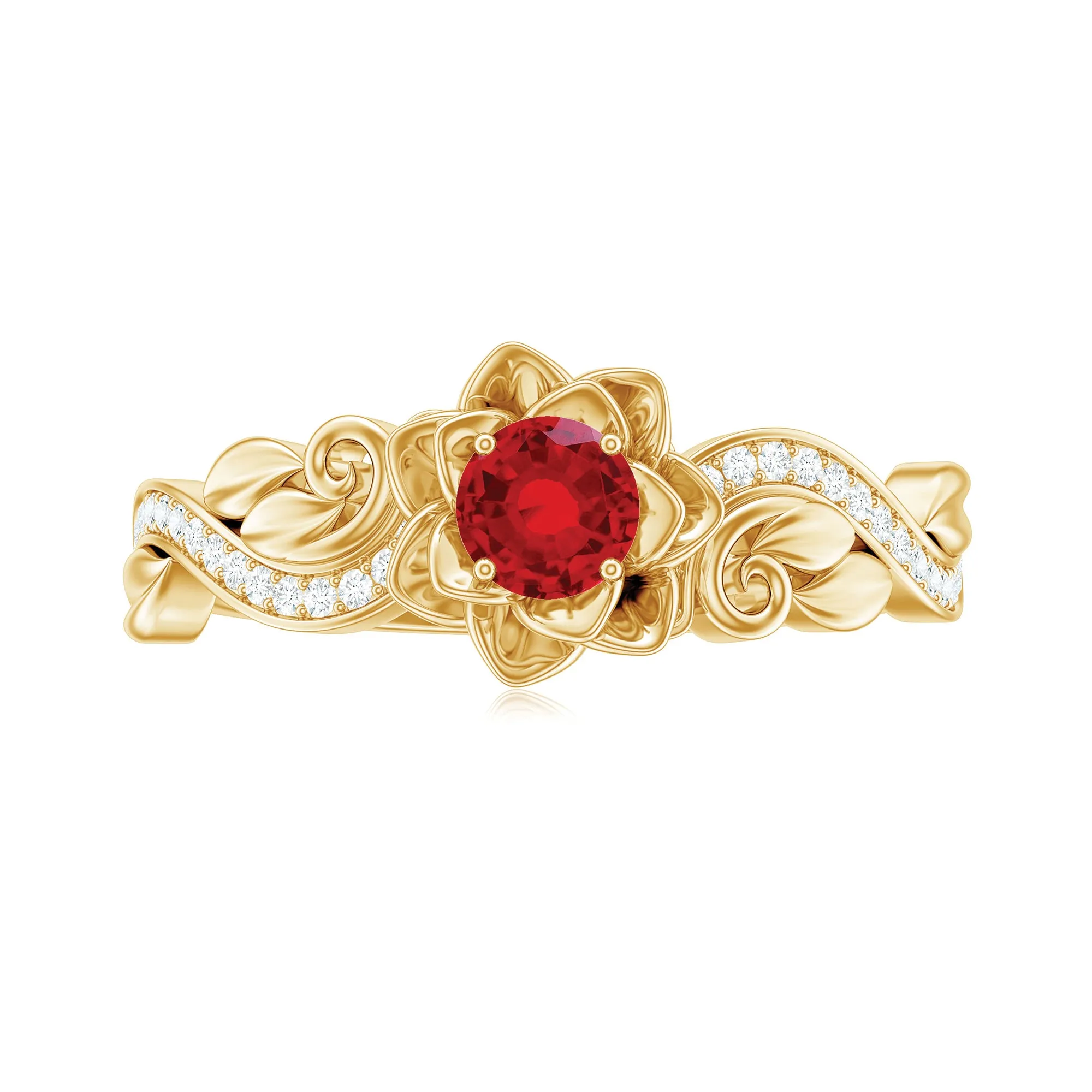 Flower Inspired Created Ruby and Diamond Engagement Ring