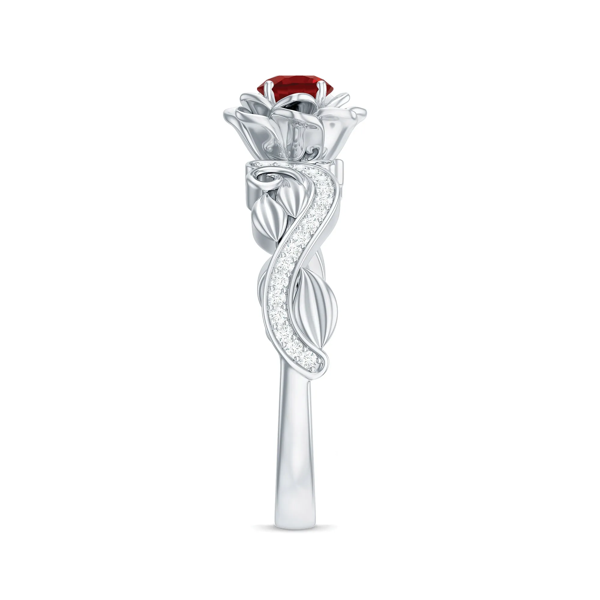 Flower Inspired Created Ruby and Diamond Engagement Ring