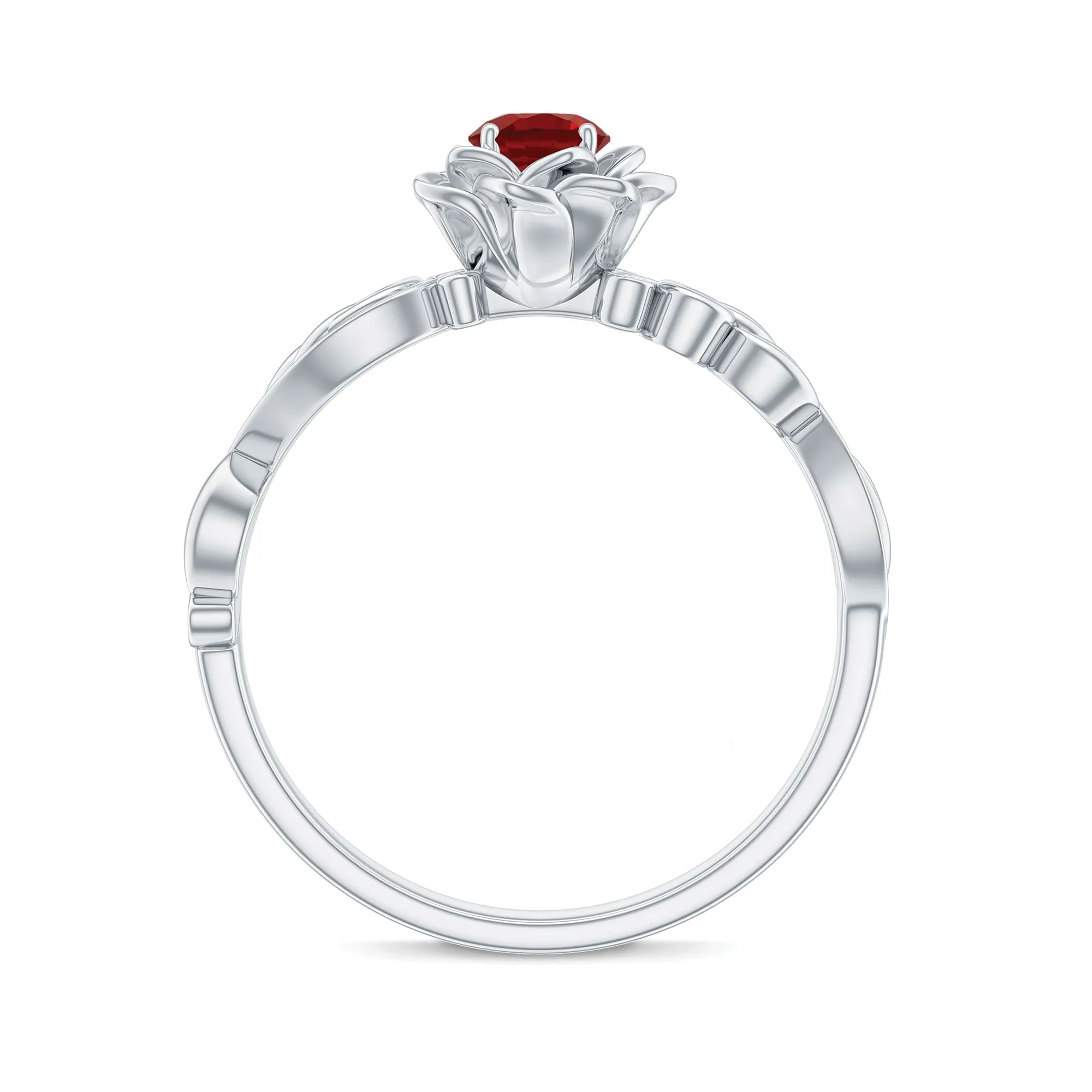 Flower Inspired Created Ruby and Diamond Engagement Ring