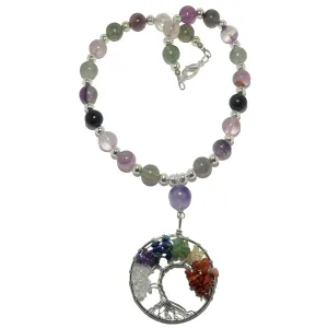 Fluorite Chakra Necklace Tree of Life Rainbow Healing Stones