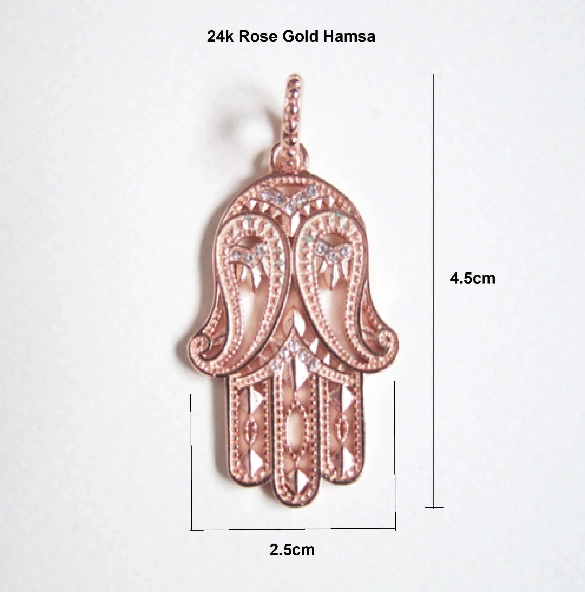 Full Moon Mala in 24K Rose Gold Hamsa Pendant Necklace
