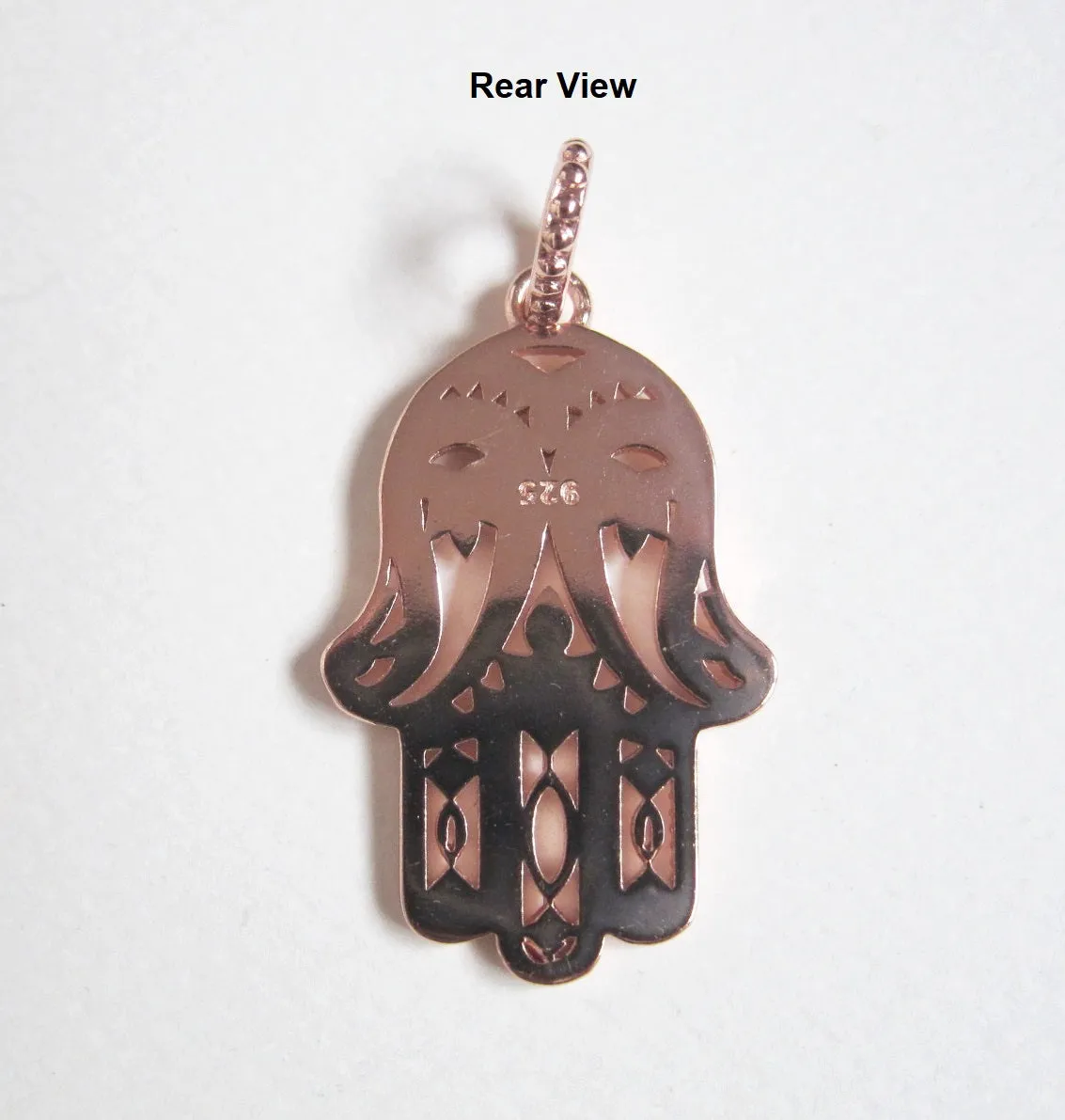 Full Moon Mala in 24K Rose Gold Hamsa Pendant Necklace