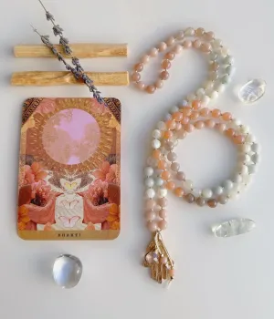 Full Moon Mala in 24K Rose Gold Hamsa Pendant Necklace